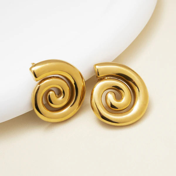 Gold Plated Stainless Steel Anti Tarnish Spiral Chunky Earrings