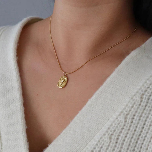 Gold Plated White Anti Tarnish Rose Themed Pendant