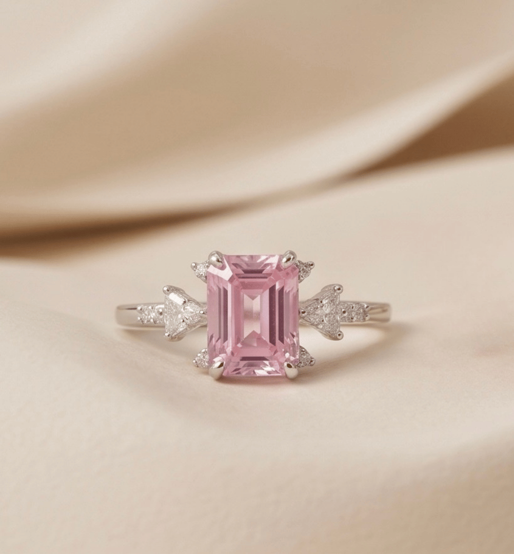 Silver Plated Anti Tarnish Pink Princess Cut Ring