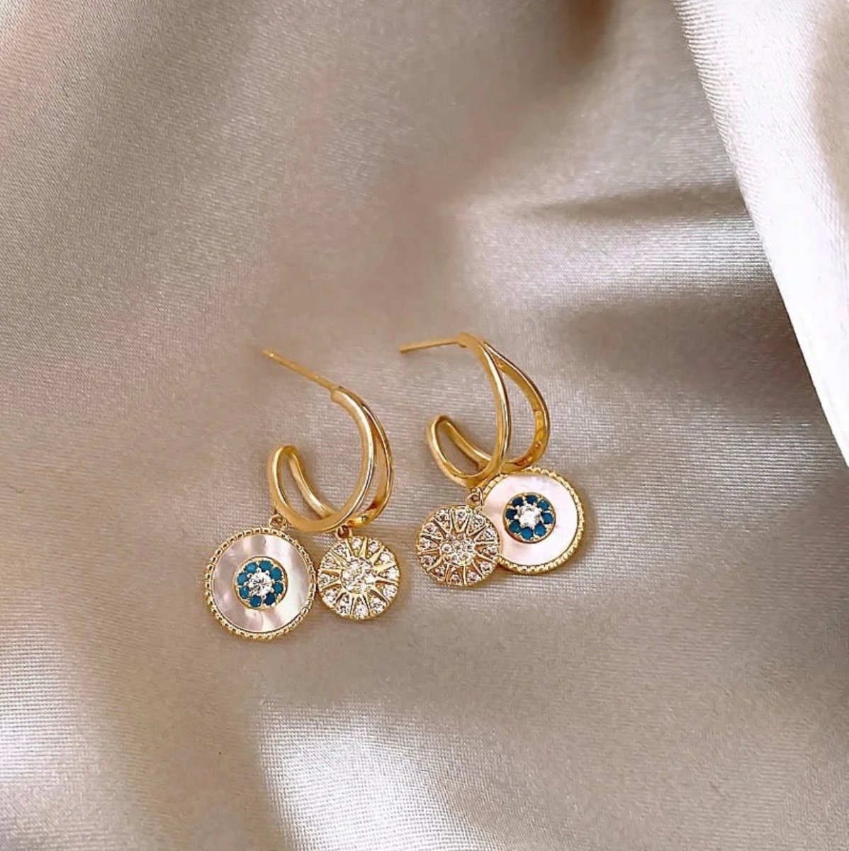 18k Gold plated Anti Tarnish Dual Charm Earrings - Aurvi