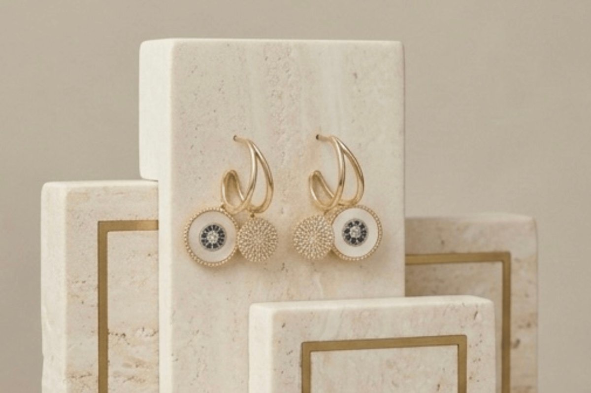 18k Gold plated Anti Tarnish Dual Charm Earrings - Aurvi