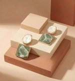 18k Gold plated Anti Tarnish Geometric Sage Green Earrings - Aurvi