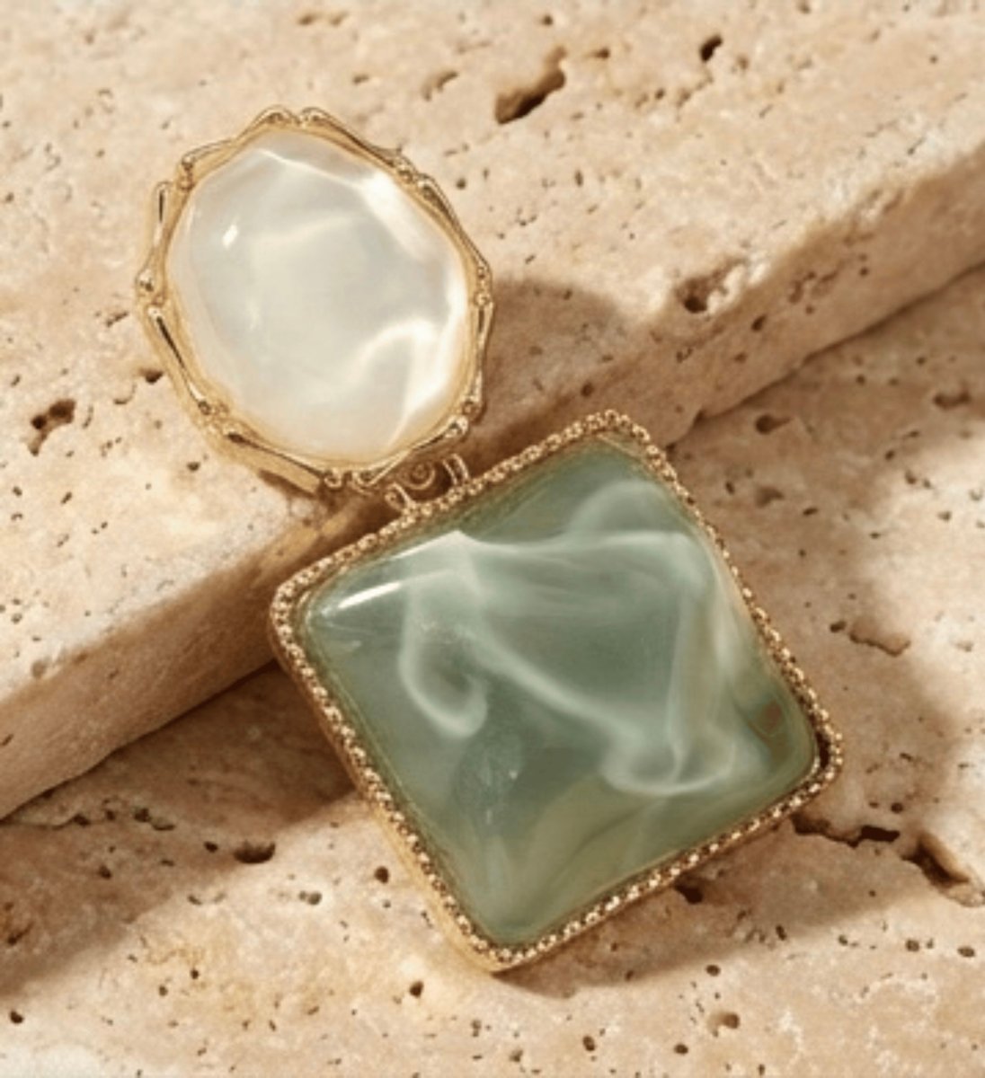 18k Gold plated Anti Tarnish Geometric Sage Green Earrings - Aurvi