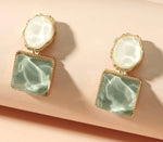 18k Gold plated Anti Tarnish Geometric Sage Green Earrings - Aurvi