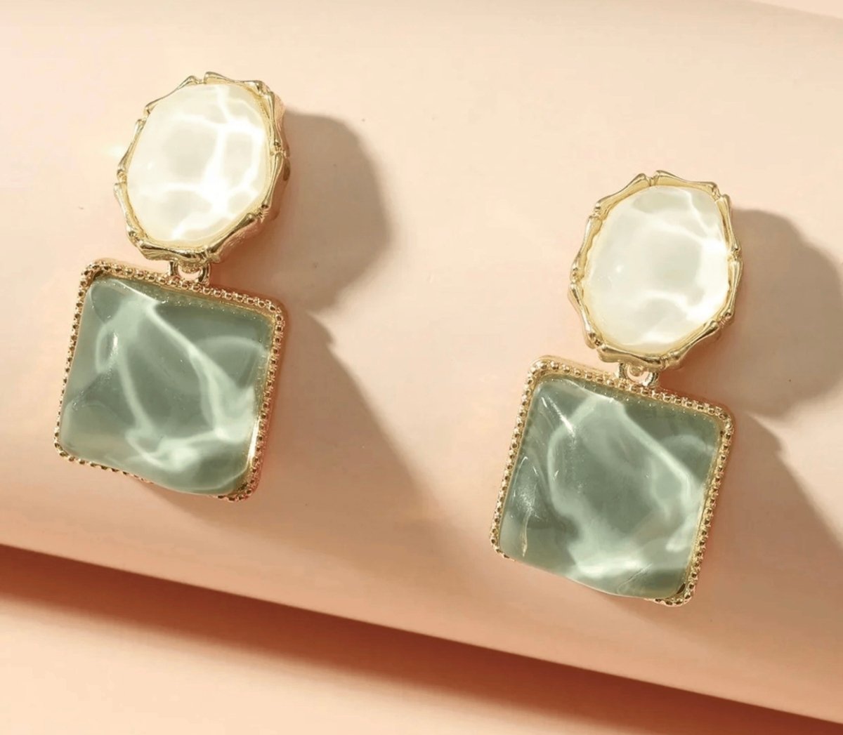 18k Gold plated Anti Tarnish Geometric Sage Green Earrings - Aurvi