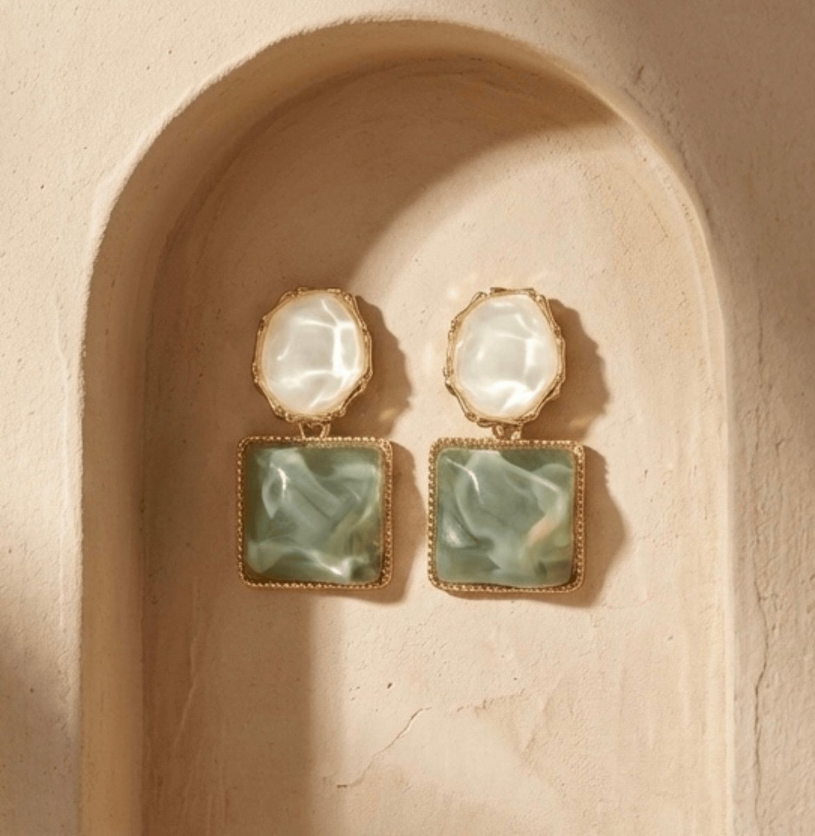 18k Gold plated Anti Tarnish Geometric Sage Green Earrings - Aurvi