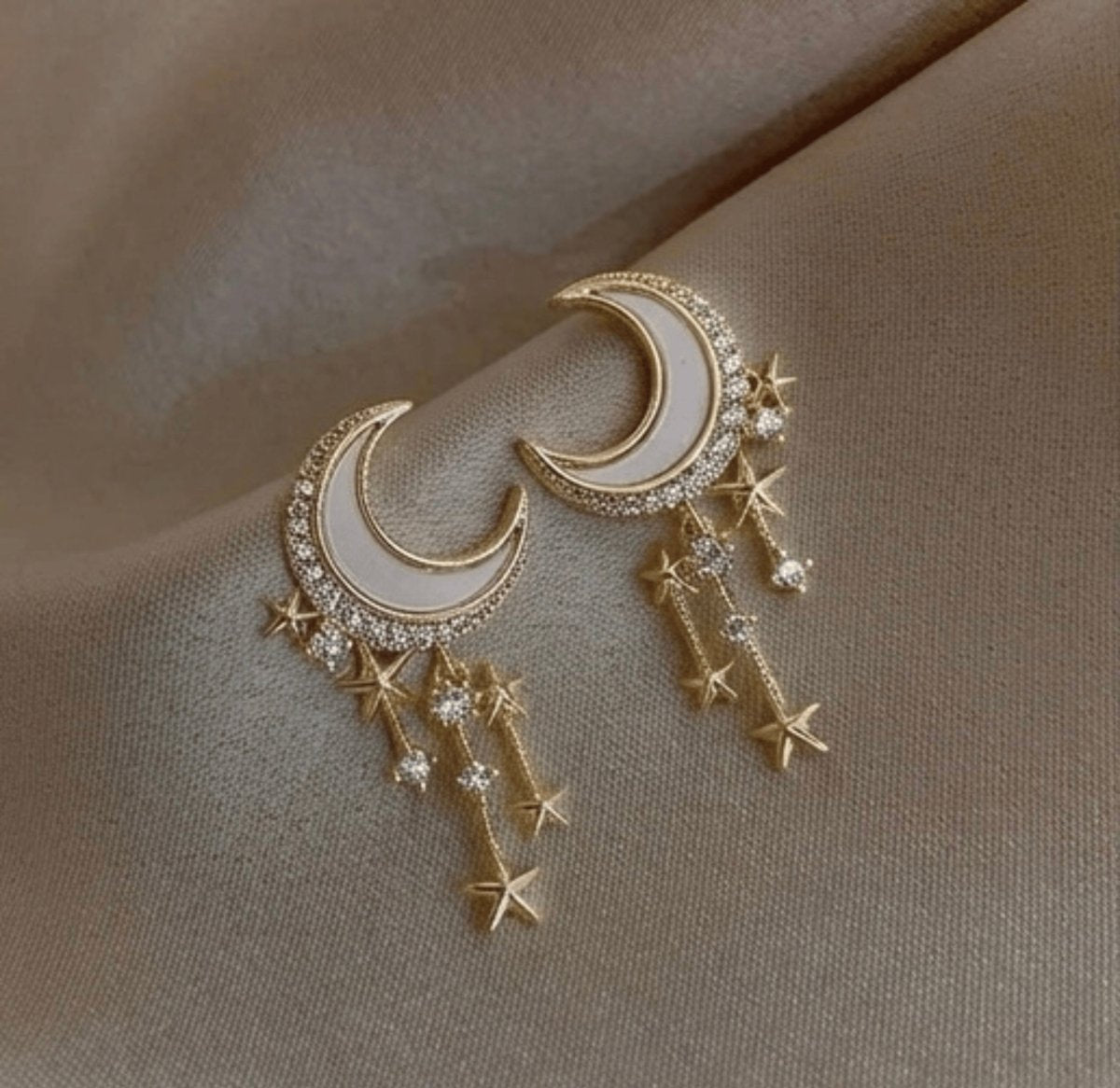 18k Gold plated Anti Tarnish Moon And Star Drop Earrings - Aurvi