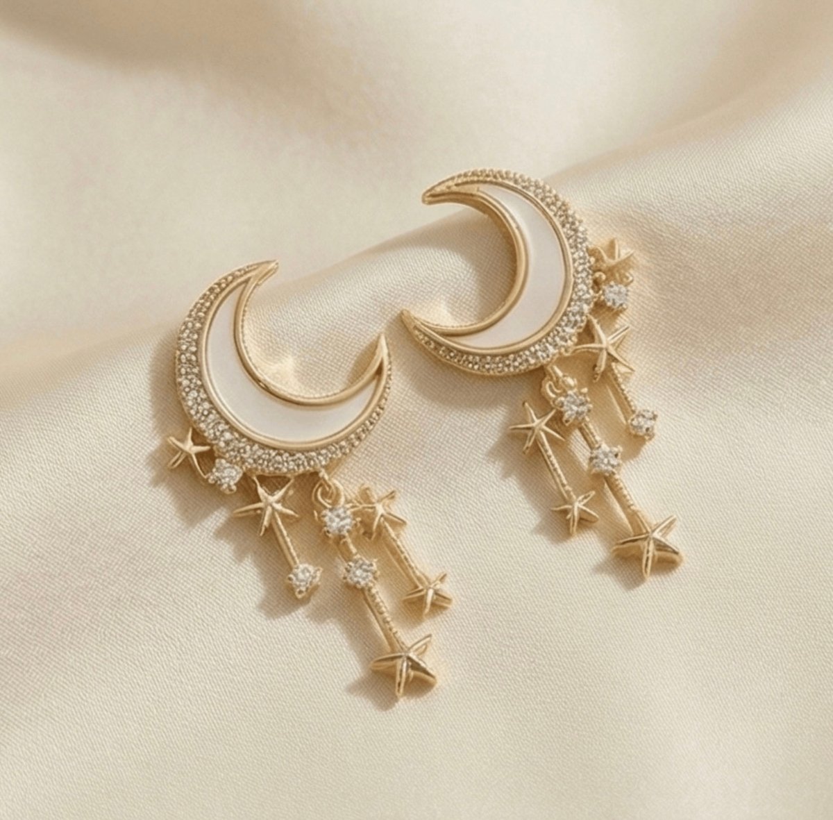 18k Gold plated Anti Tarnish Moon And Star Drop Earrings - Aurvi