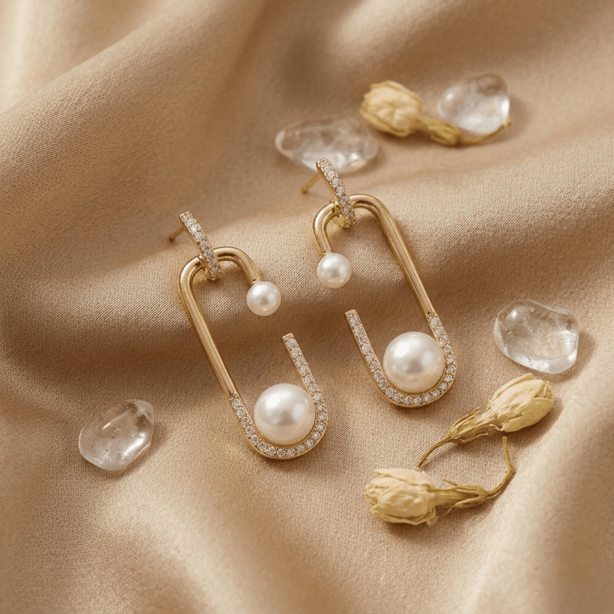 18k Gold plated Anti Tarnish Pearl And Crystal Drop Earrings - Aurvi