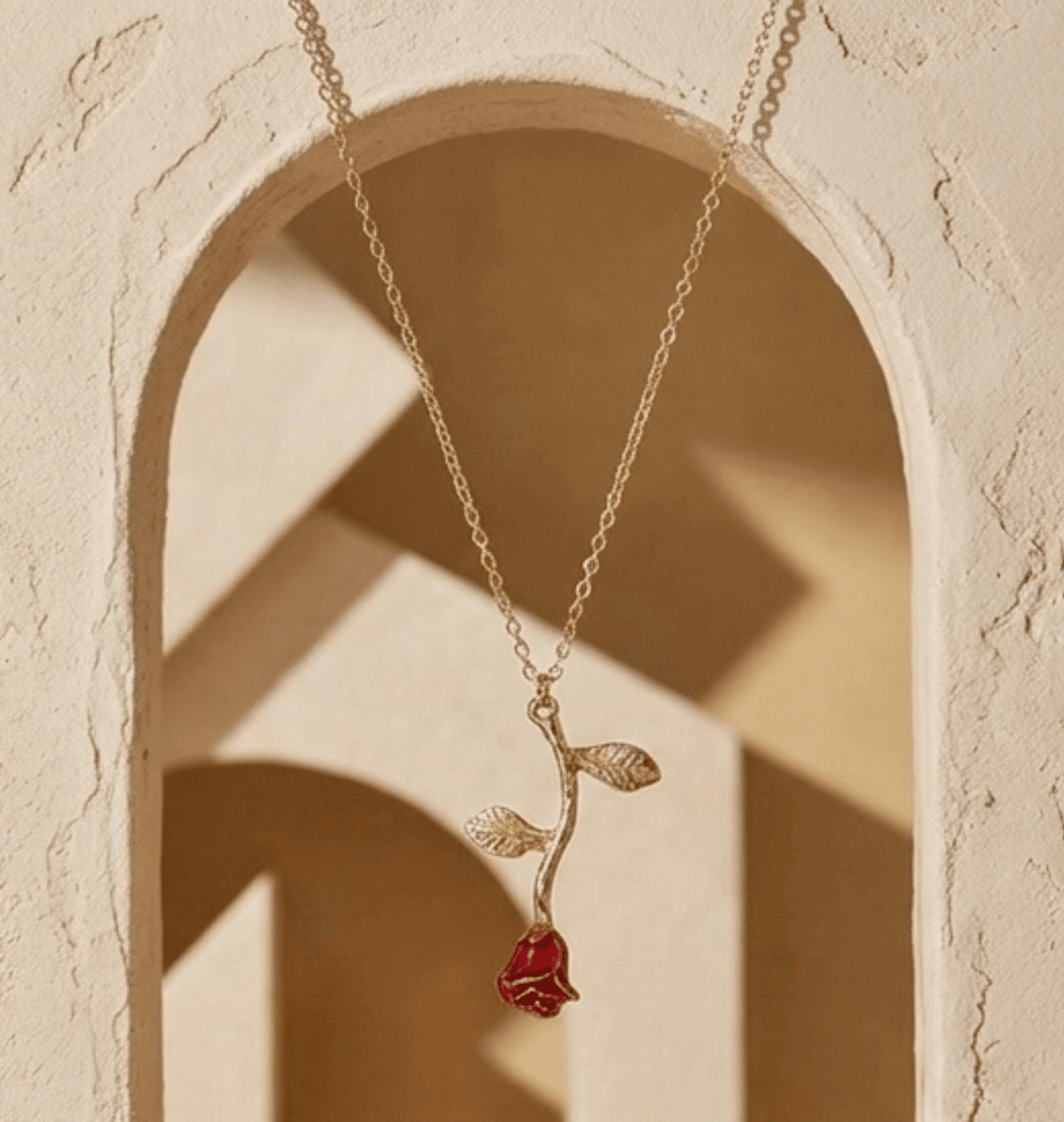 18k Gold Plated Anti Tarnish Red Rose Pendant Necklace - Aurvi