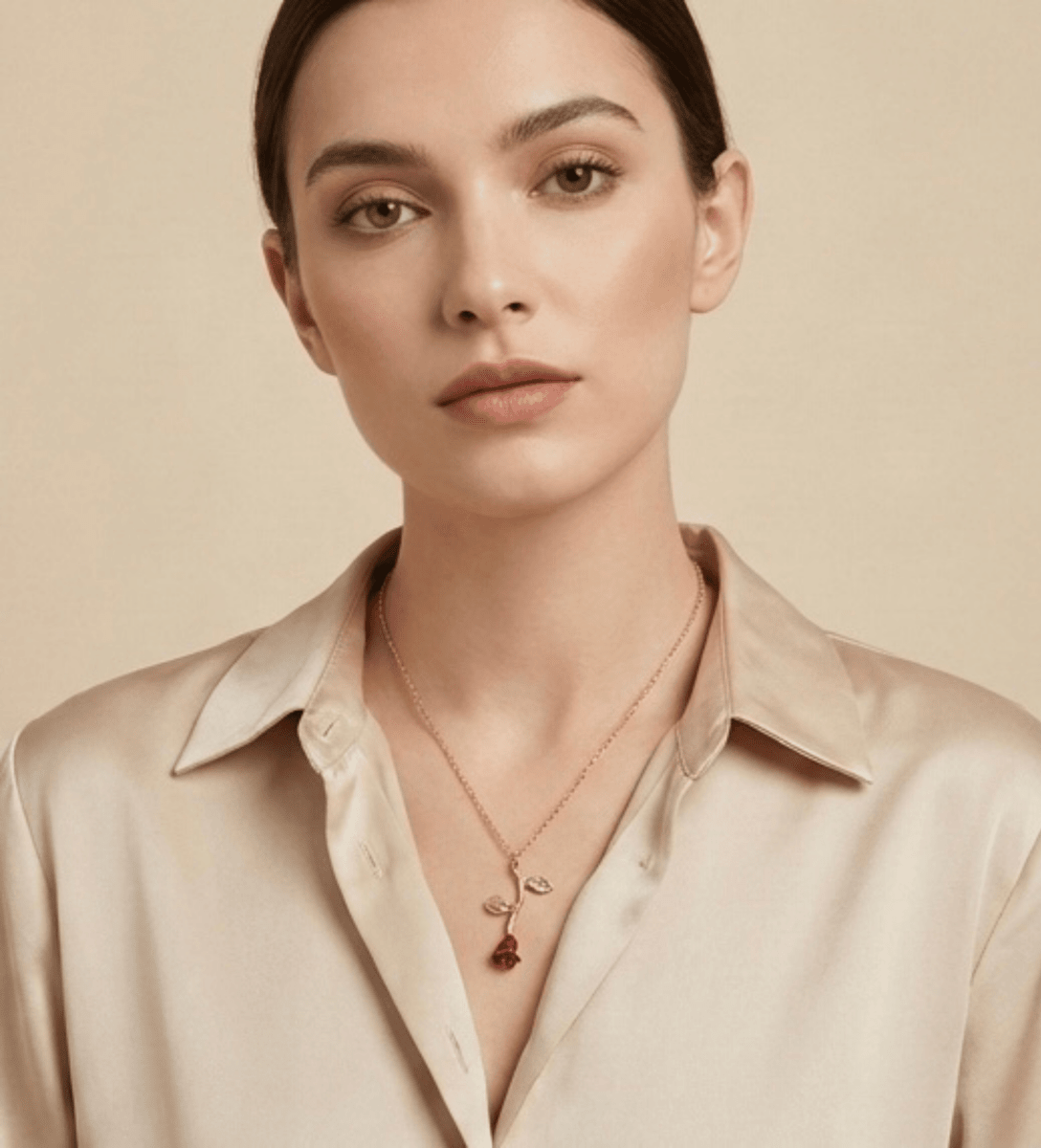 18k Gold Plated Anti Tarnish Red Rose Pendant Necklace - Aurvi