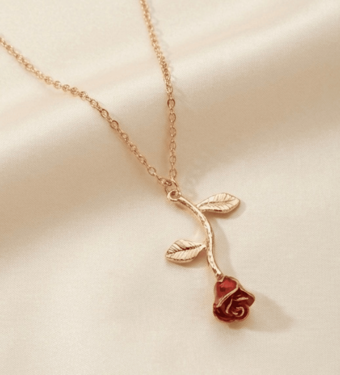 18k Gold Plated Anti Tarnish Red Rose Pendant Necklace - Aurvi