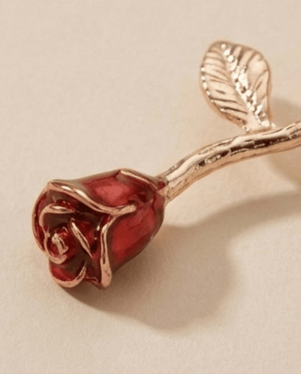 18k Gold Plated Anti Tarnish Red Rose Pendant Necklace - Aurvi