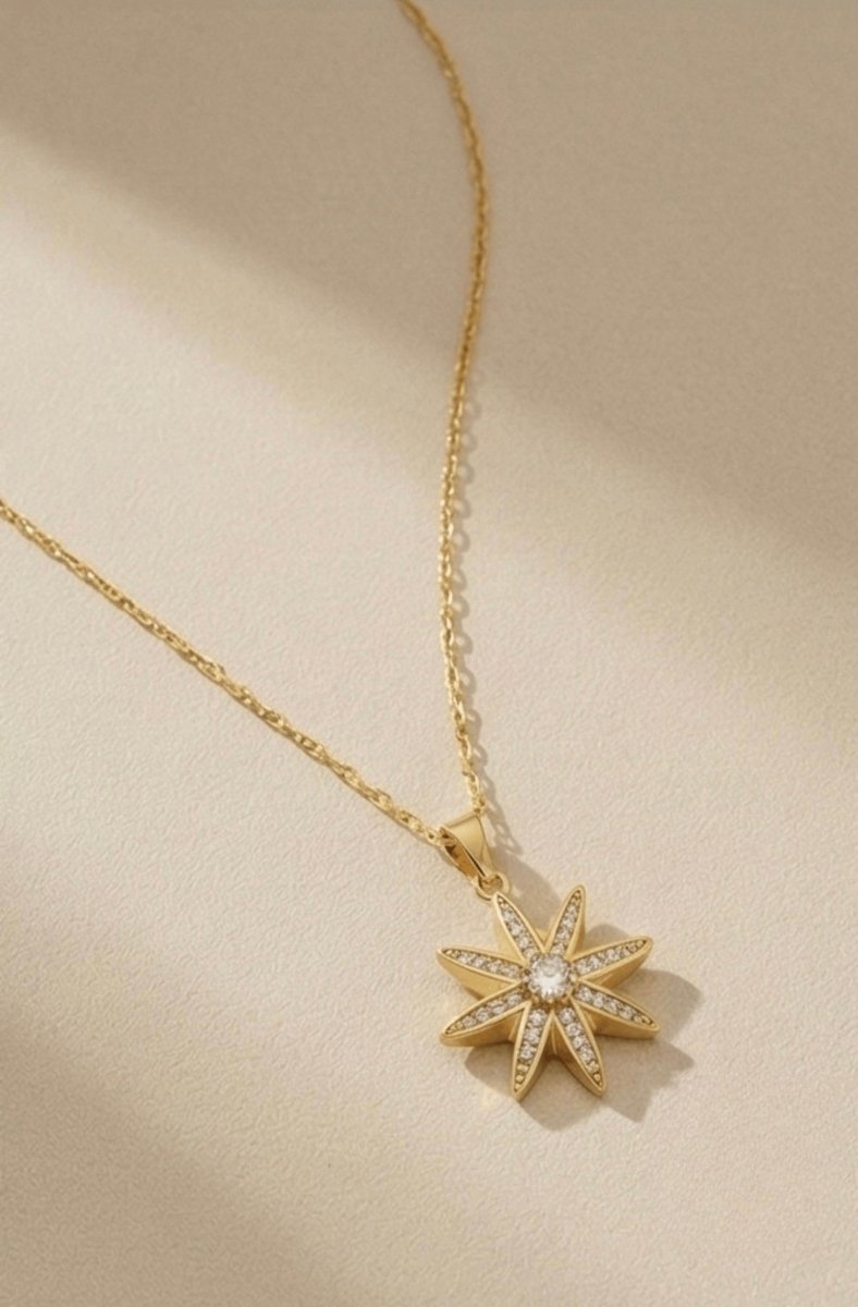 18k Gold Plated Anti Tarnish Starbust Stone Pendant Necklace - Aurvi