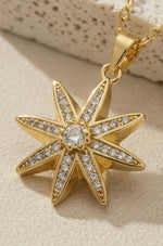 18k Gold Plated Anti Tarnish Starbust Stone Pendant Necklace - Aurvi