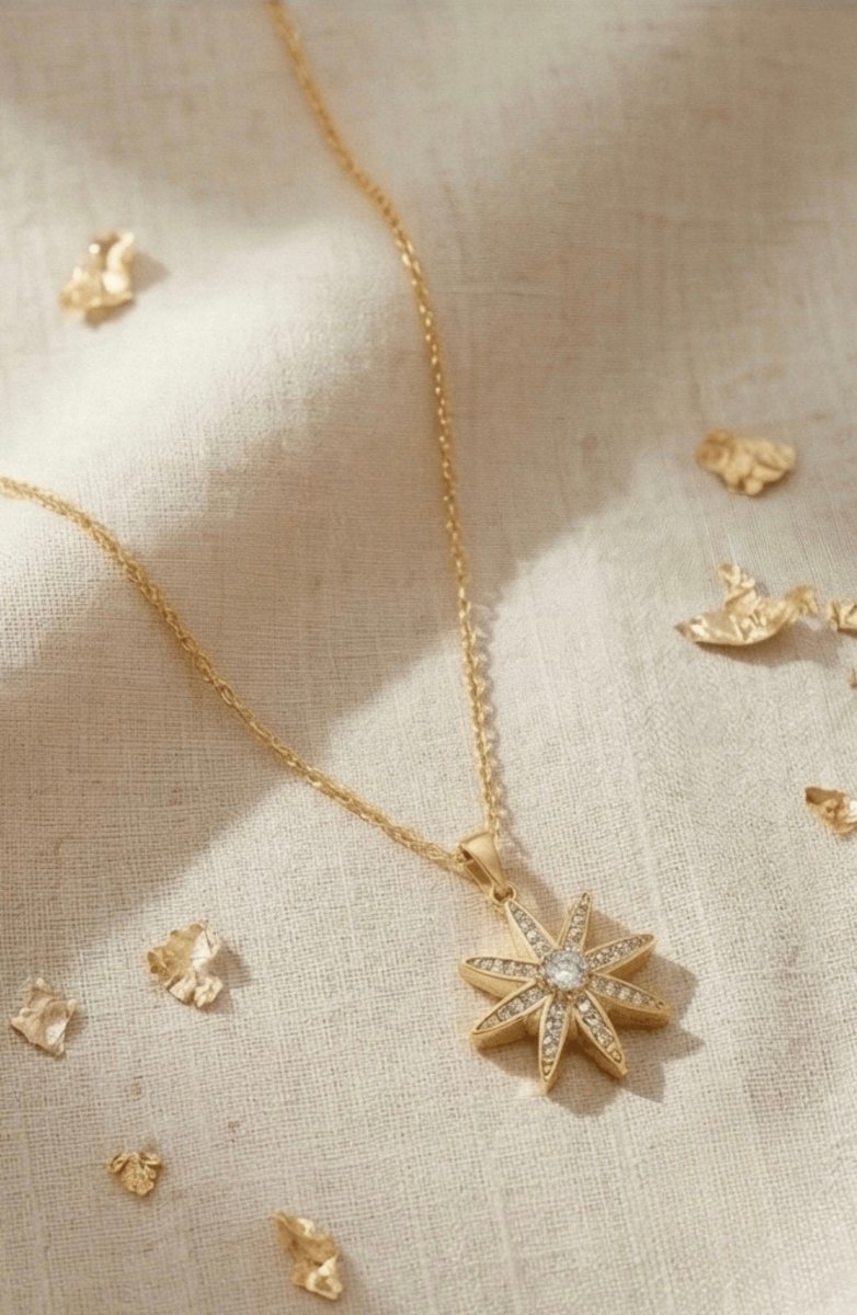 18k Gold Plated Anti Tarnish Starbust Stone Pendant Necklace - Aurvi