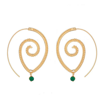 Gold Plated Spiral Unique Waterdrop Dangle Statement Earrings