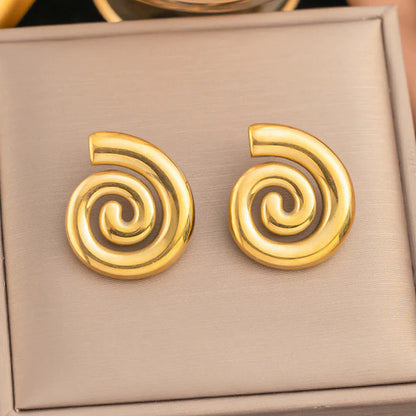 Gold Plated Stainless Steel Anti Tarnish Spiral Chunky Earrings