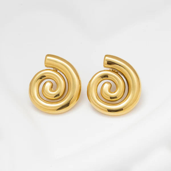 Gold Plated Stainless Steel Anti Tarnish Spiral Chunky Earrings