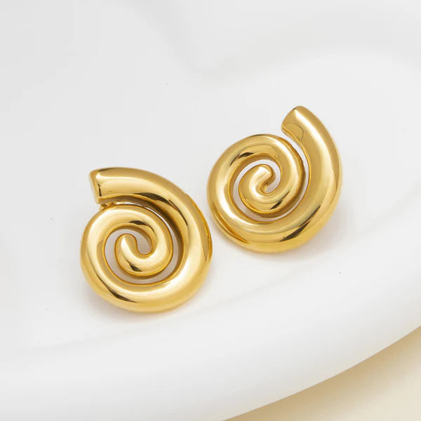 Gold Plated Stainless Steel Anti Tarnish Spiral Chunky Earrings