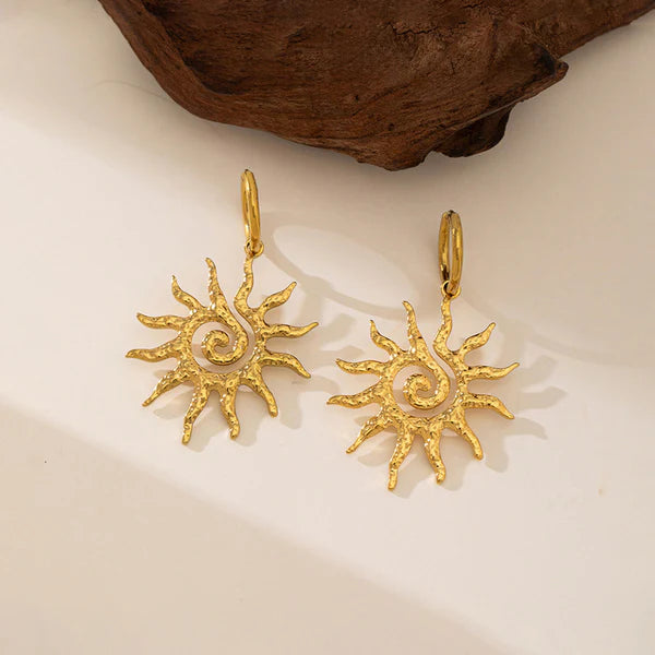 Gold Plated Stainless Steel Anti Tarnish Spiral Sun Shaped Stud Earrings