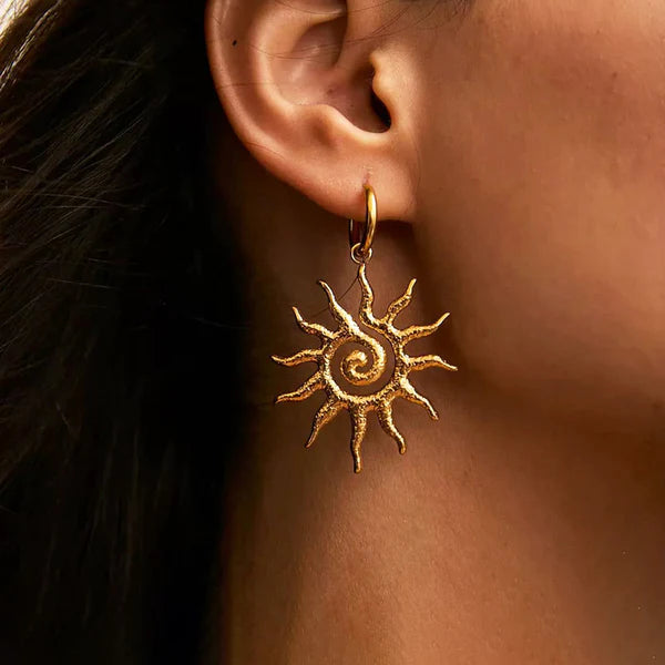 Gold Plated Stainless Steel Anti Tarnish Spiral Sun Shaped Stud Earrings