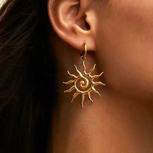Gold Plated Stainless Steel Anti Tarnish Spiral Sun Shaped Stud Earrings