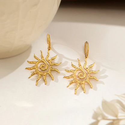 Gold Plated Stainless Steel Anti Tarnish Spiral Sun Shaped Stud Earrings