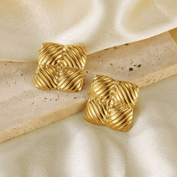 Gold-Plated Anti Tarnish Stainless Steel Quadangle Stud Earrings