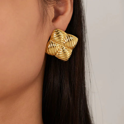 Gold-Plated Anti Tarnish Stainless Steel Quadangle Stud Earrings