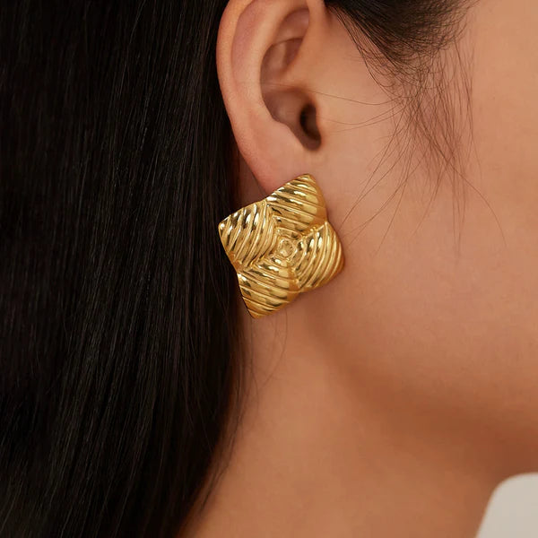 Gold-Plated Anti Tarnish Stainless Steel Quadangle Stud Earrings