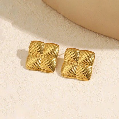 Gold-Plated Anti Tarnish Stainless Steel Quadangle Stud Earrings