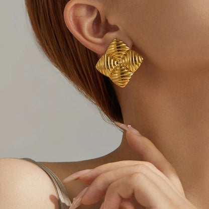 Gold-Plated Anti Tarnish Stainless Steel Quadangle Stud Earrings