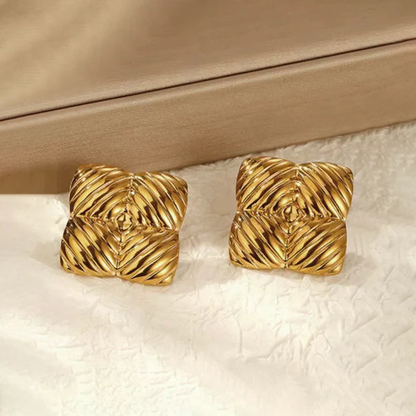 Gold-Plated Anti Tarnish Stainless Steel Quadangle Stud Earrings