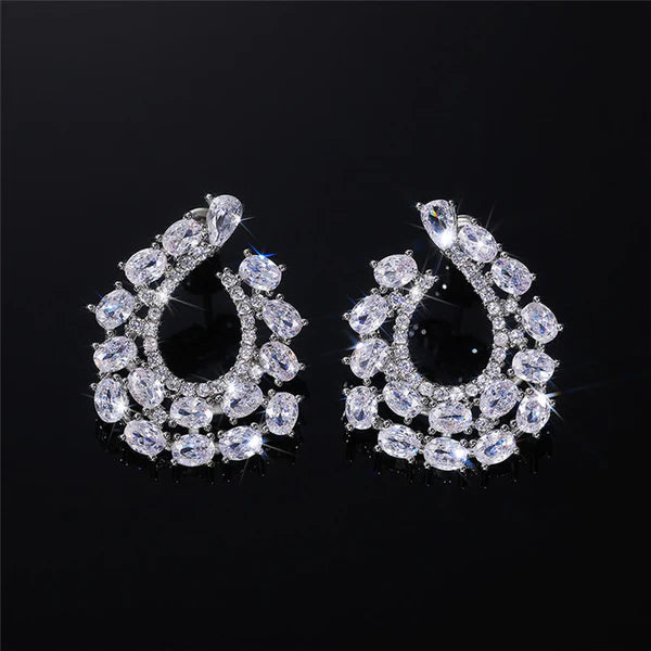 Silver Plated Anti Tarnish American Diamond Studded Contemporary Teardrop Earrings