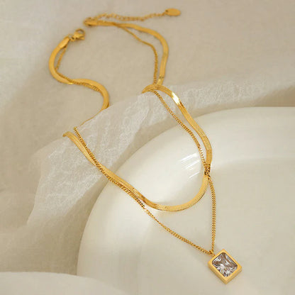Gold-Plated Anti Tarnish White Emerald Geometric Layered Necklace