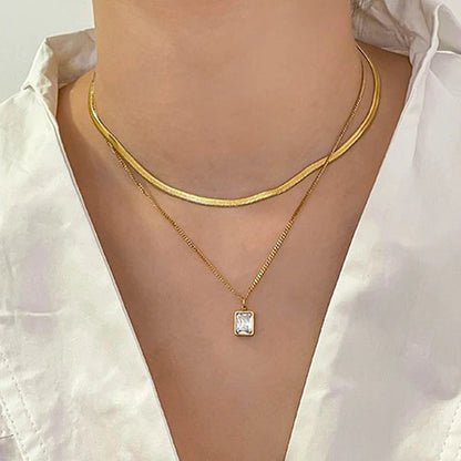 Gold-Plated Anti Tarnish White Emerald Geometric Layered Necklace