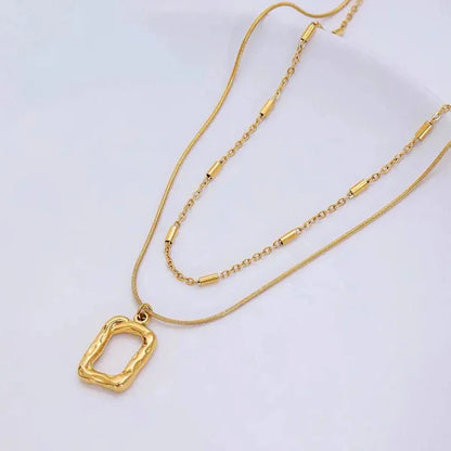 Gold Plated Stainless Steel Anti Tarnish Dual Strand Geometric Necklace For Women
