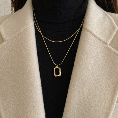 Gold Plated Stainless Steel Anti Tarnish Dual Strand Geometric Necklace For Women