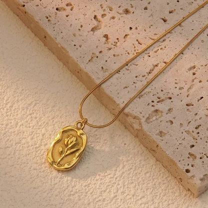 Gold Plated White Anti Tarnish Rose Themed Pendant