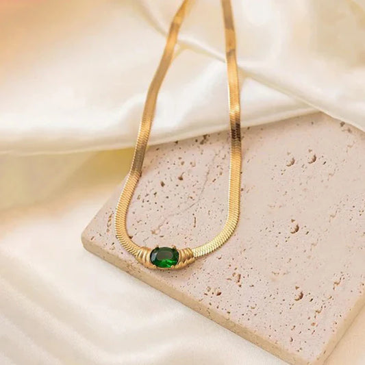 Gold Plated Stainless Steel Anti Tarnish Stone Studded Snake Chain Pendant