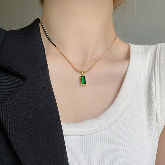 Gold-Plated Anti Tarnish Green Geometric Pendant