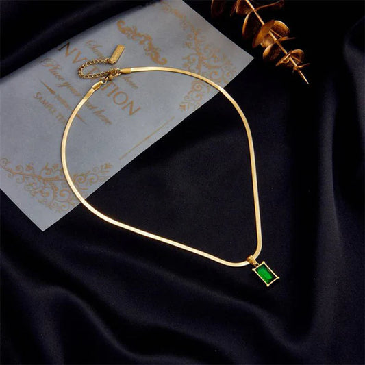 Gold-Plated Anti Tarnish Green Geometric Pendant