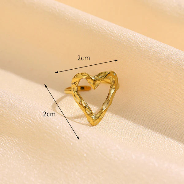 Gold Plated Anti Tarnish Stainless Steel Heart Themed Adjustable Finger Ring