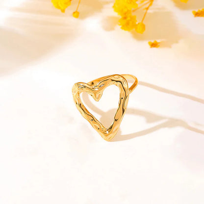 Gold Plated Anti Tarnish Stainless Steel Heart Themed Adjustable Finger Ring