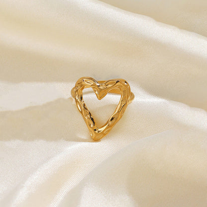 Gold Plated Anti Tarnish Stainless Steel Heart Themed Adjustable Finger Ring