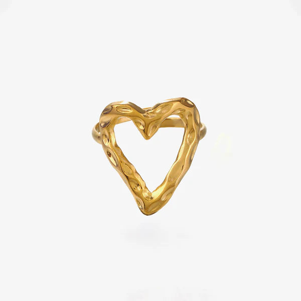 Gold Plated Anti Tarnish Stainless Steel Heart Themed Adjustable Finger Ring