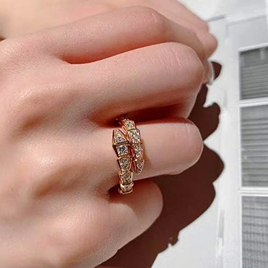 Gold Plated Anti Tarnish Stainless Steel Spiral Snake Themed Adjustable Finger Ring