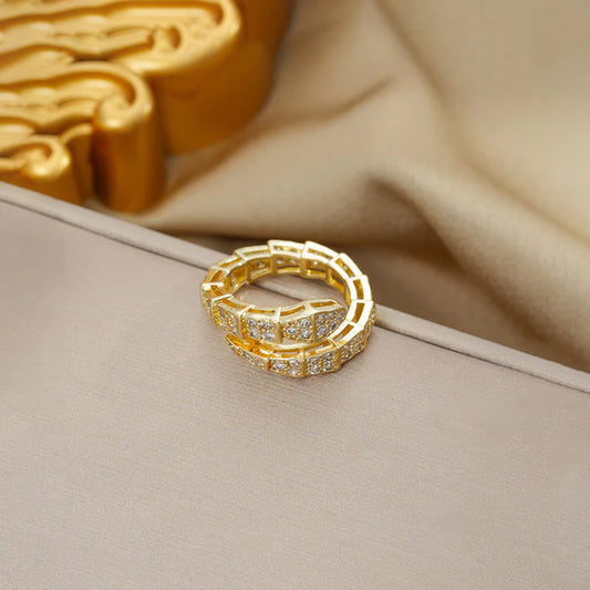 Gold Plated Anti Tarnish Stainless Steel Spiral Snake Themed Adjustable Finger Ring