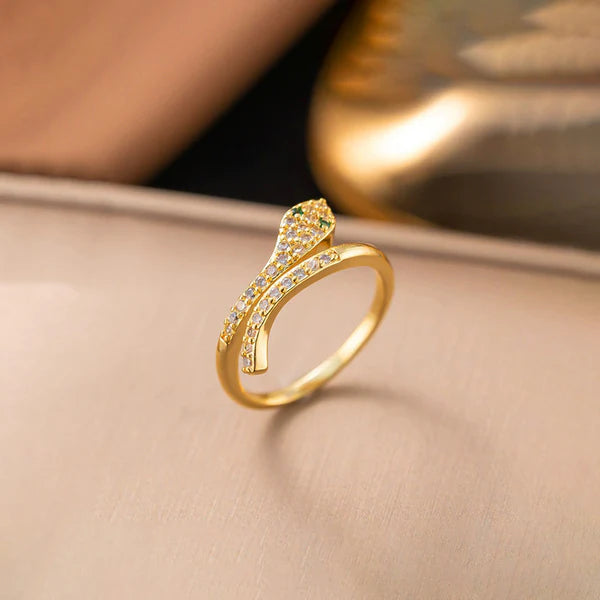 Gold Plated Anti Tarnish Stainless Steel Snake Themed Adjustable Finger Ring